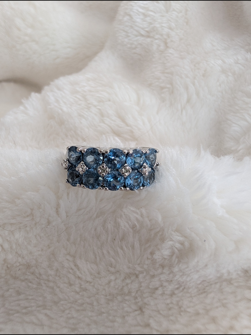 Sterling Silver London Blue Topaz Cluster Ring 925 Multi Row Band Statement Ring